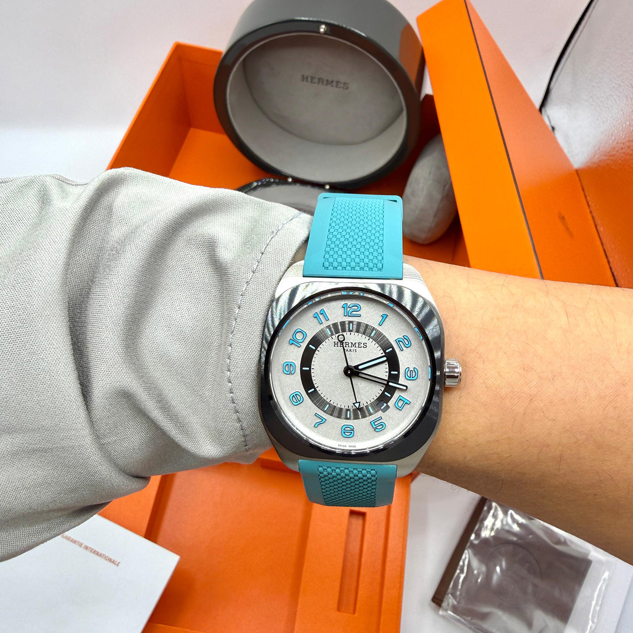 Hermès H08 Titanium with Bleu St Cyr Strap