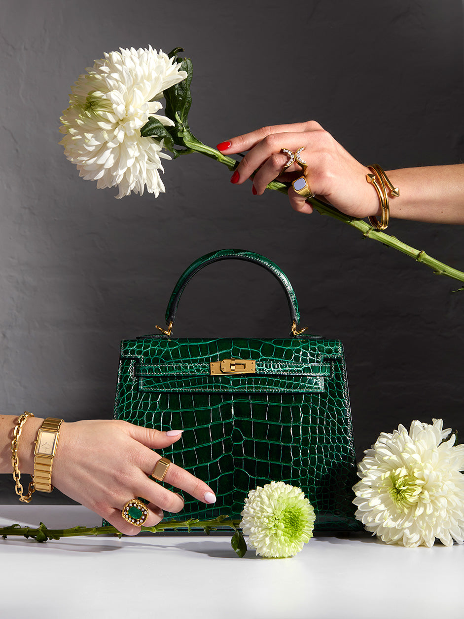 Hermès Kelly 25cm Vert Fonce Shiny Alligator GHW