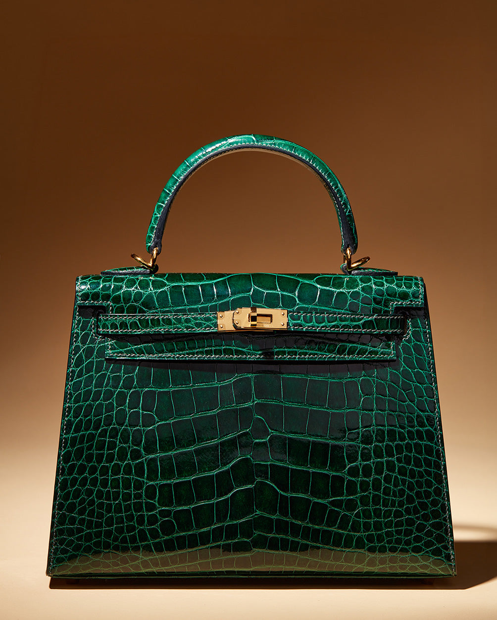 Hermès Kelly 25cm Vert Fonce Shiny Alligator GHW