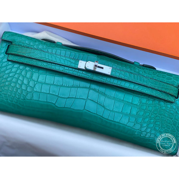 Hermès Kelly 31cm Malachite Cut Pochette Matte Croc PHW