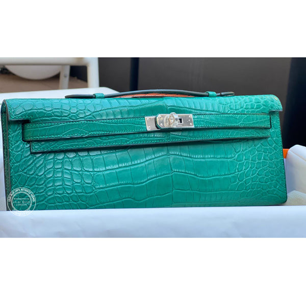 Hermès Kelly 31cm Malachite Cut Pochette Matte Croc PHW