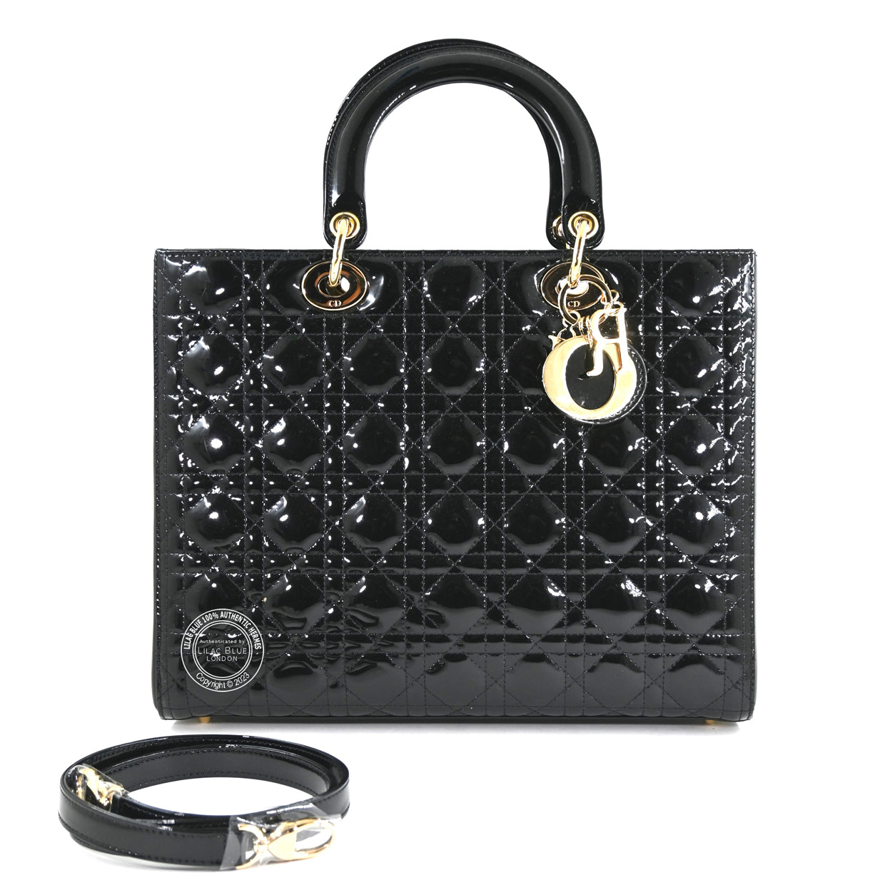 Lady Dior Black Patent Leather GHW - Preloved