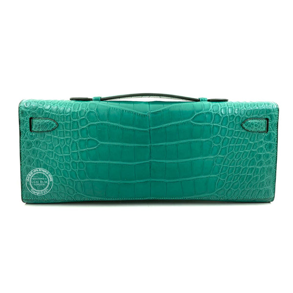 Hermès Kelly 31cm Malachite Cut Pochette Matte Croc PHW