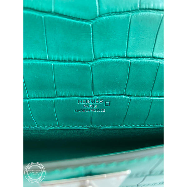 Hermès Kelly 31cm Malachite Cut Pochette Matte Croc PHW