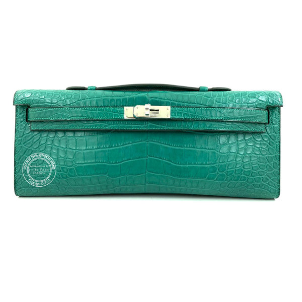 Hermès Kelly 31cm Malachite Cut Pochette Matte Croc PHW