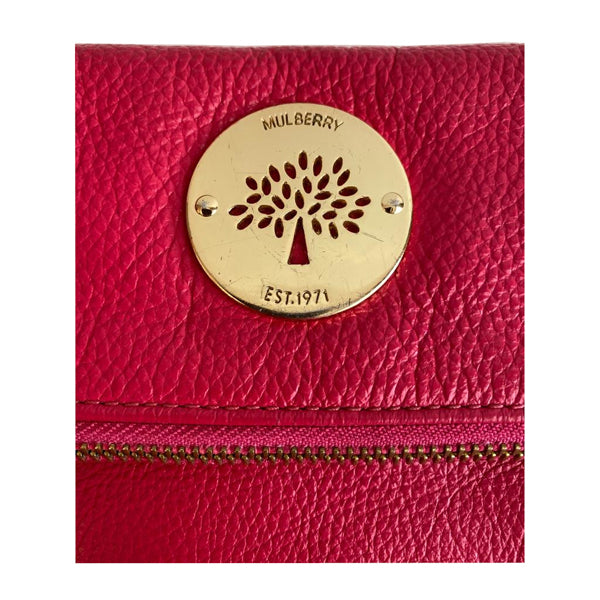 Mulberry Darwin Clutch Purse Raspberry Calf Leather Gold - Preloved