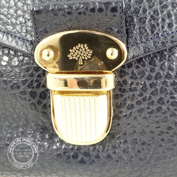 Mulberry Polly Push Lock Satchel Navy Leather GHW - Preloved