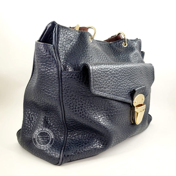 Mulberry Polly Push Lock Satchel Navy Leather GHW - Preloved