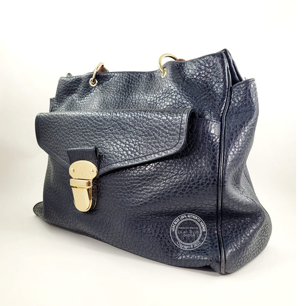 Mulberry Polly Push Lock Satchel Navy Leather GHW - Preloved