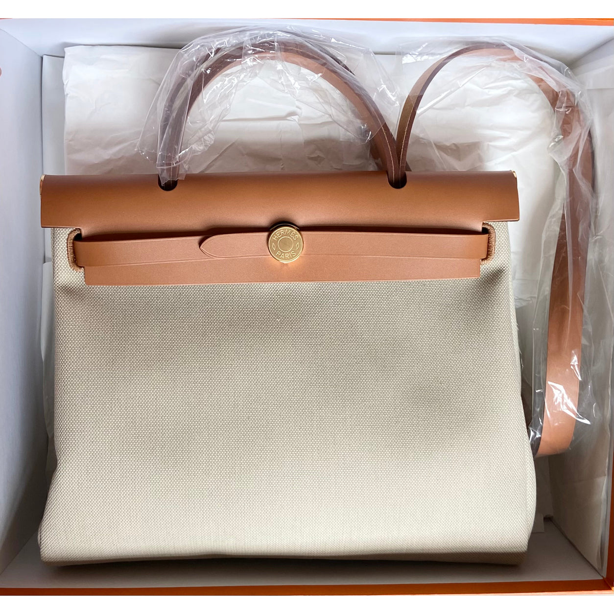 Hermès Herbag 31cm Beton/Natural Hunter/Toile GHW