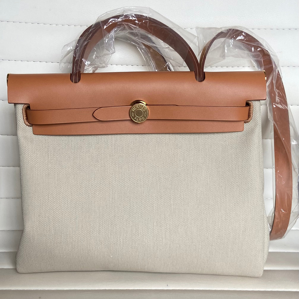 Hermès Herbag 31cm Beton/Natural Hunter/Toile GHW