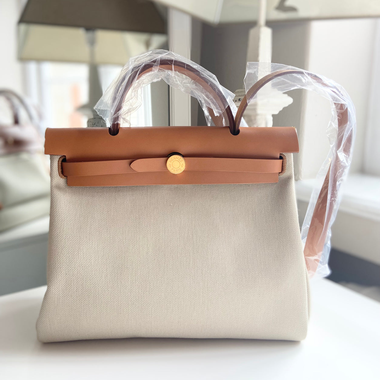 Hermès Herbag 31cm Beton/Natural Hunter/Toile GHW