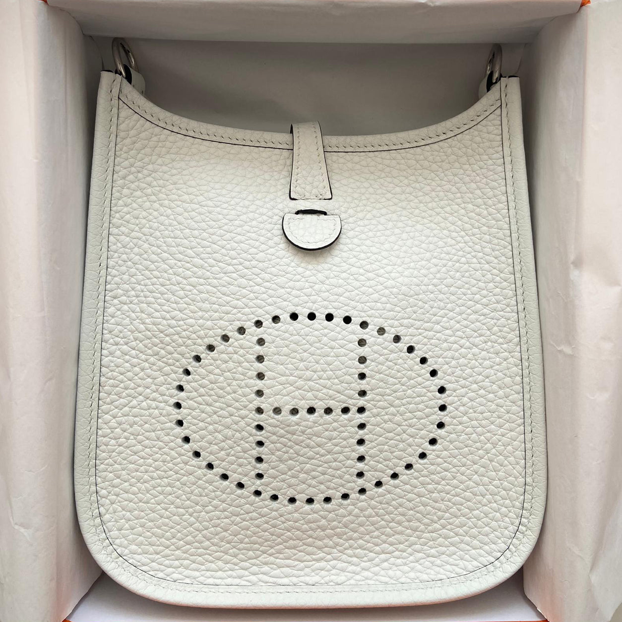Hermès Evelyne 16cm New White Mini Clemence PHW