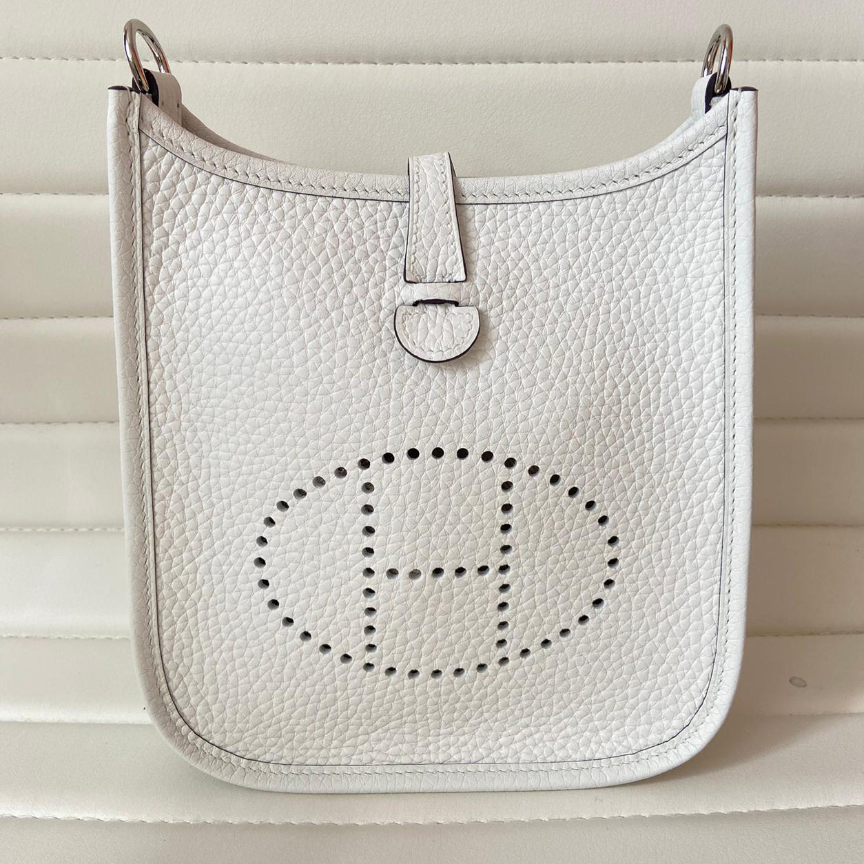 Hermès Evelyne 16cm New White Mini Clemence PHW