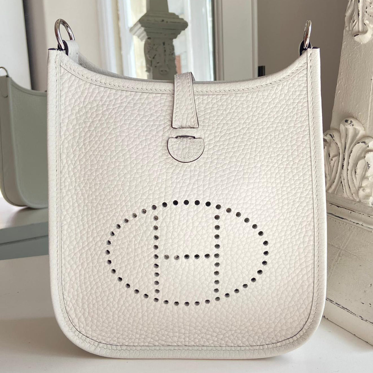 Hermès Evelyne 16cm New White Mini Clemence PHW
