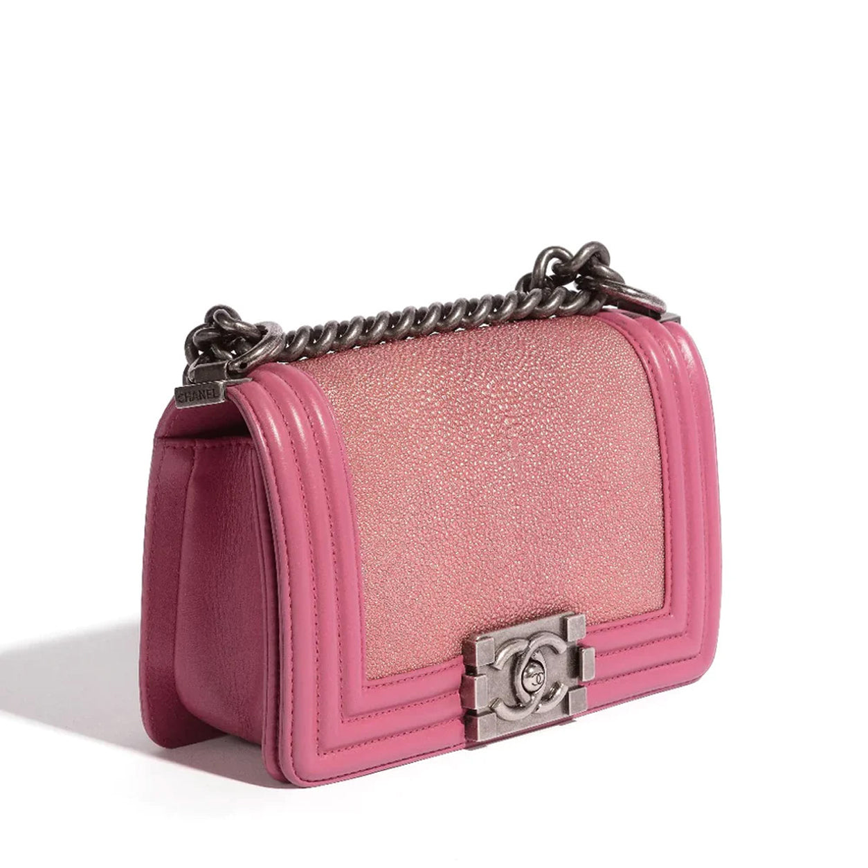 Chanel Boy Bag Pink Galuchat Ruthenium - Preloved