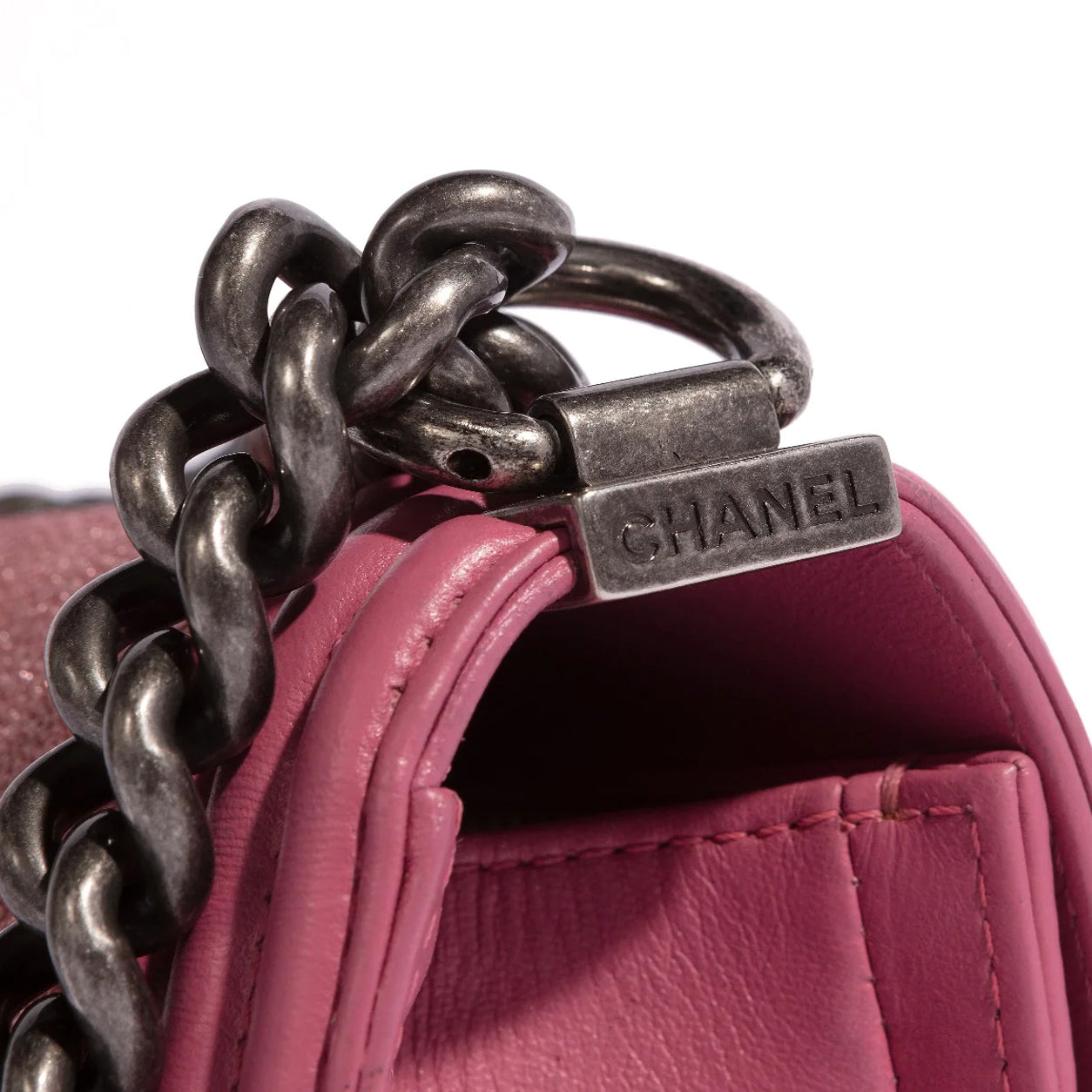 Chanel Boy Bag Pink Galuchat Ruthenium - Preloved