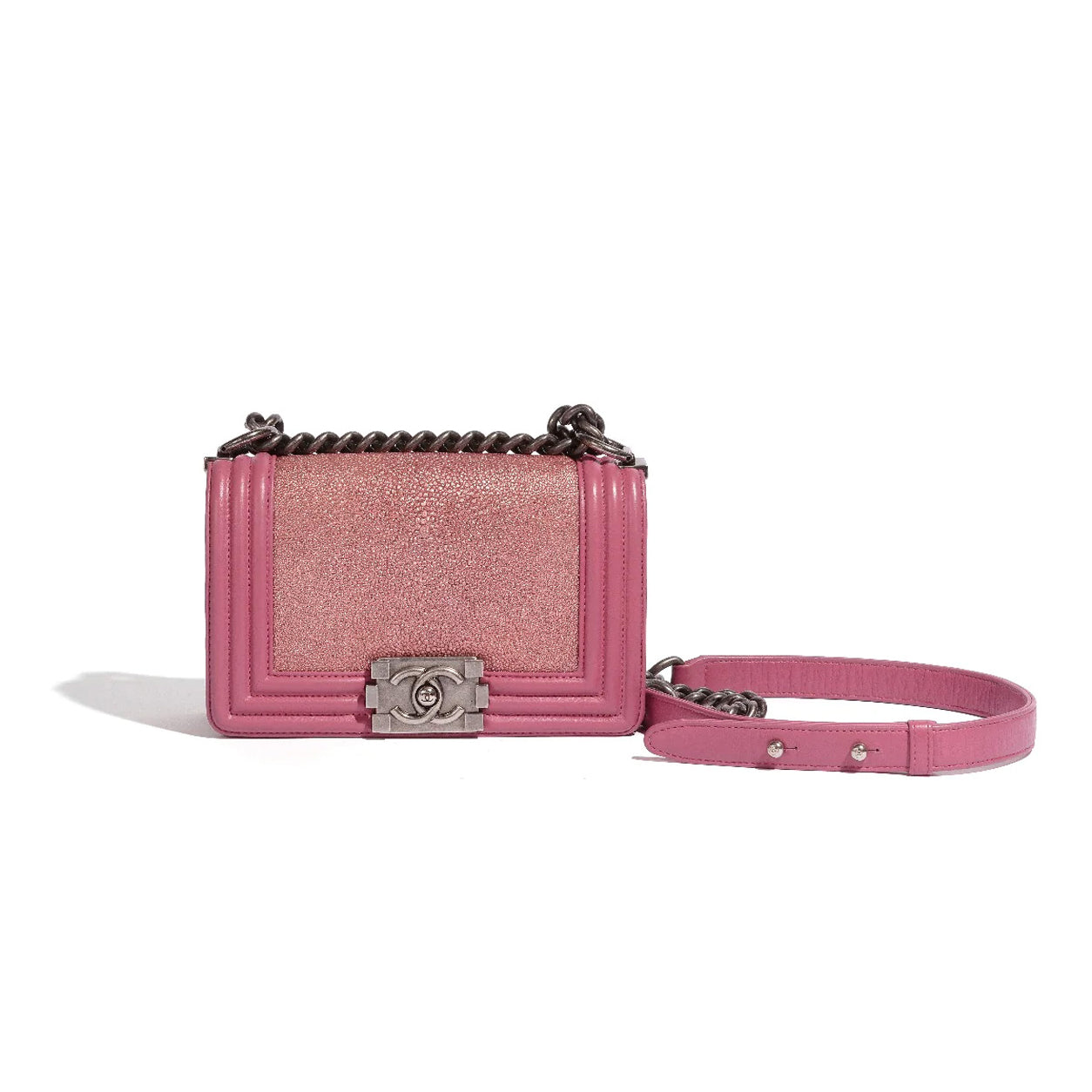 Chanel Boy Bag Pink Galuchat Ruthenium - Preloved