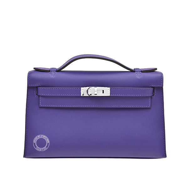 Hermès Kelly 22cm Purple Pochette Swift PHW