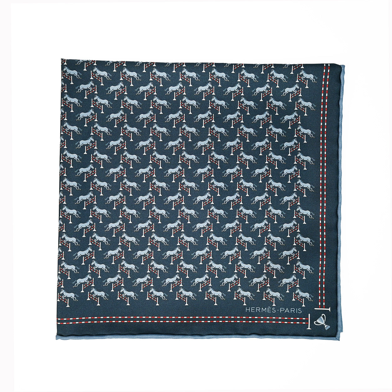 Hermès Pocket Square Free Jump. Marine/Bleu Moyen/Rouge