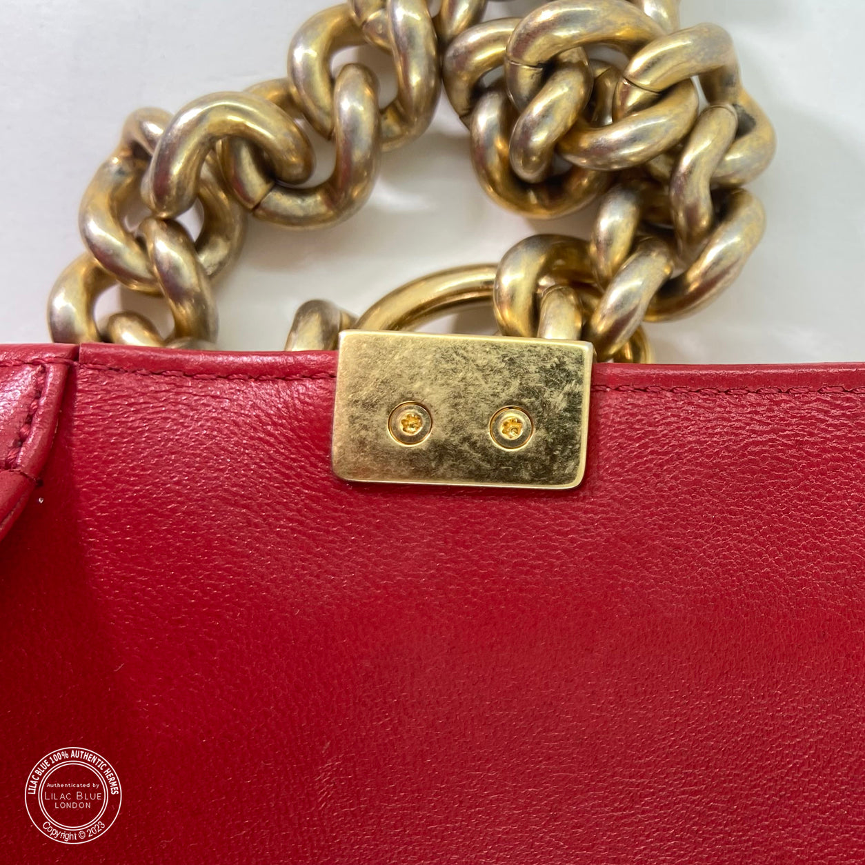 Chanel Boy Bag Red Lambskin BGHW -Preloved