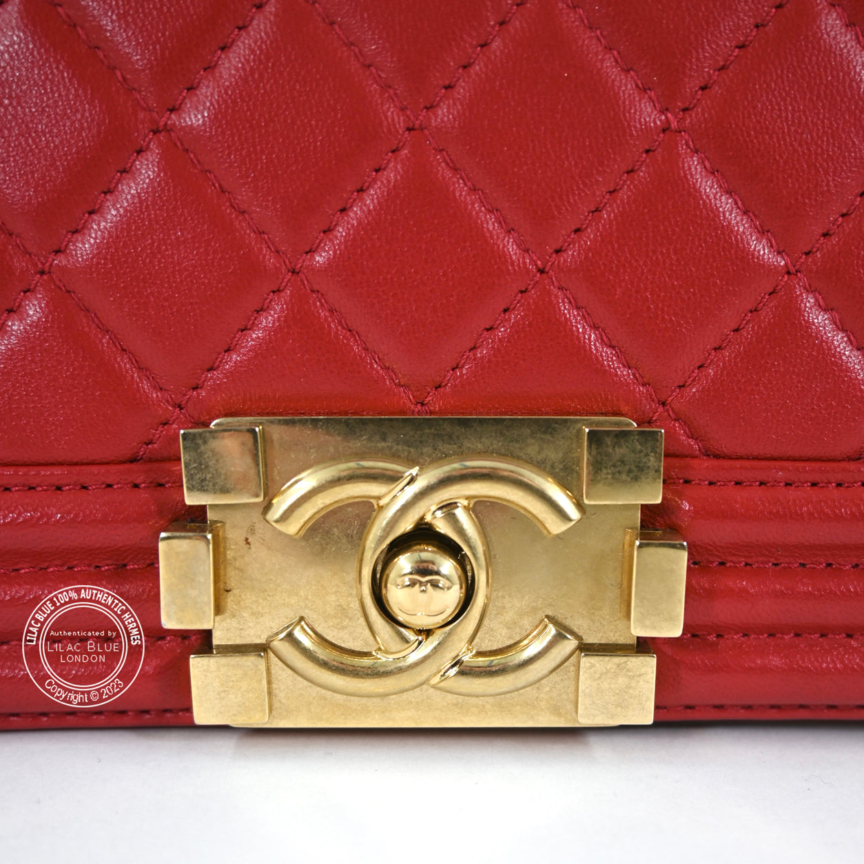 Chanel Boy Bag Red Lambskin BGHW -Preloved