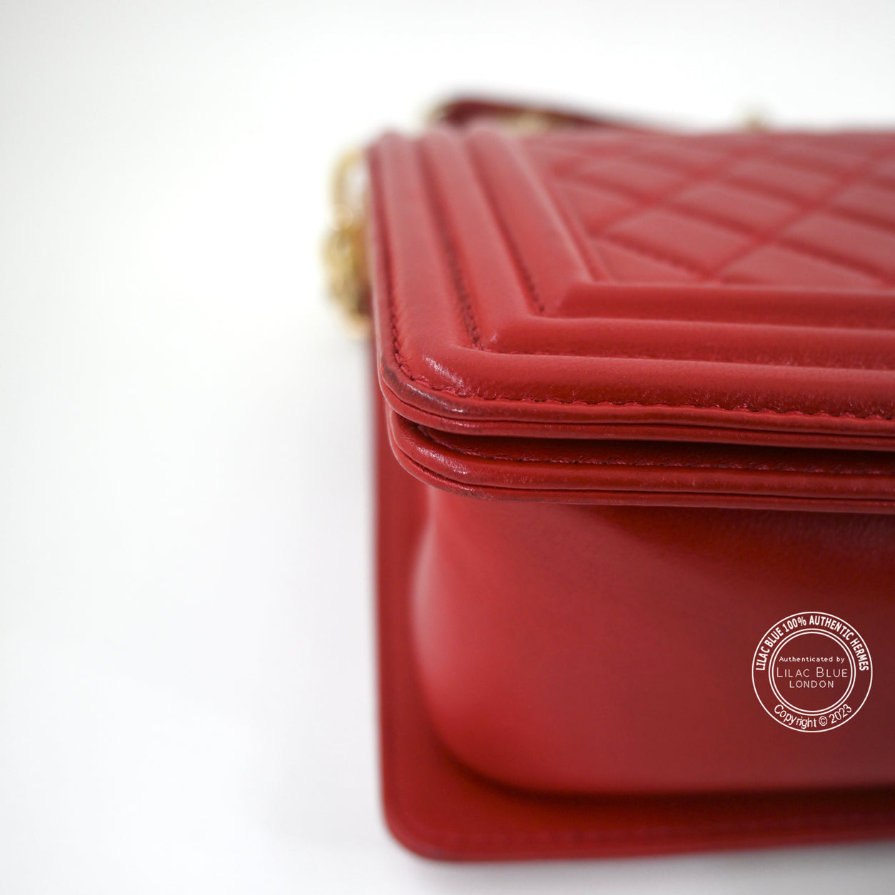 Chanel Boy Bag Red Lambskin BGHW -Preloved