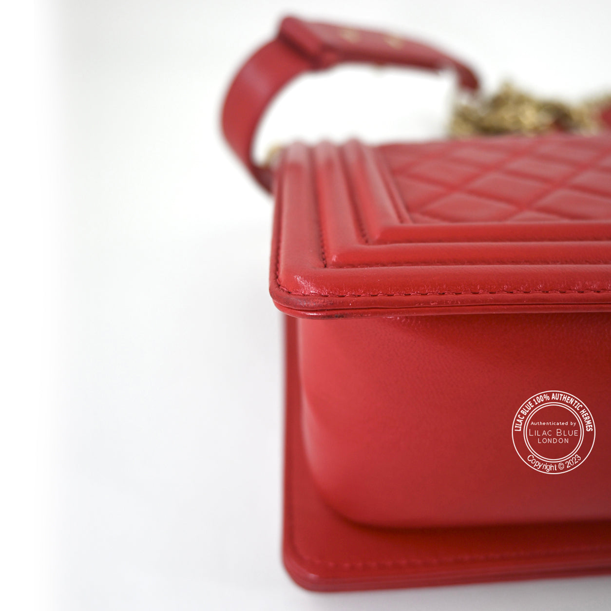 Chanel Boy Bag Red Lambskin BGHW -Preloved