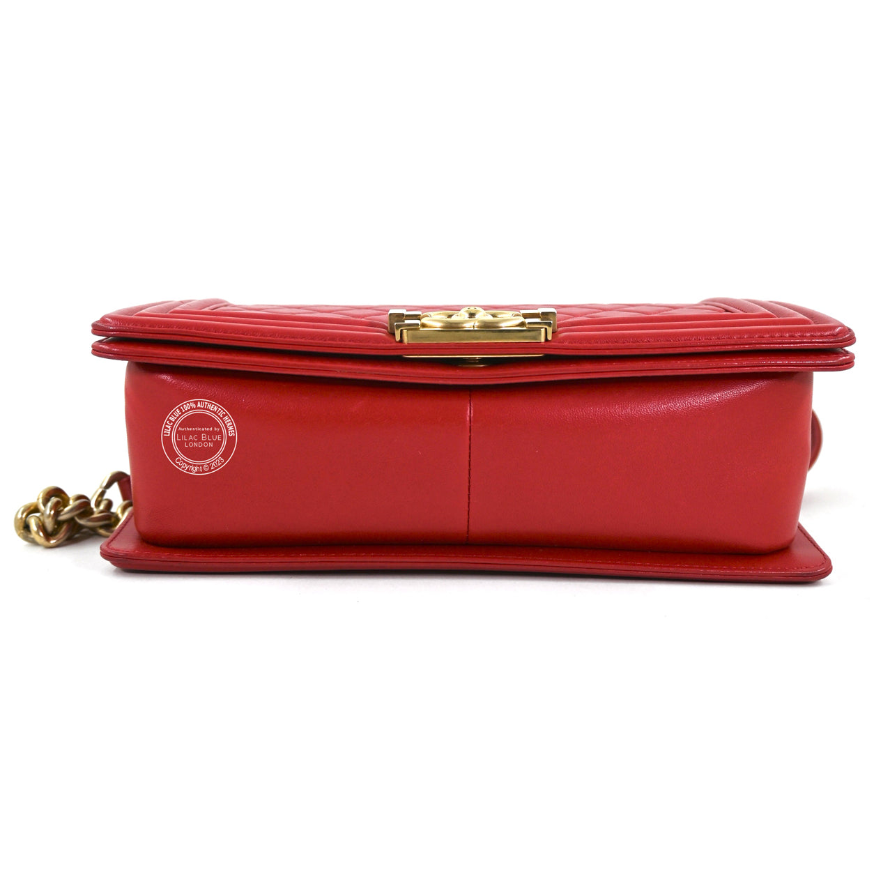 Chanel Boy Bag Red Lambskin BGHW -Preloved