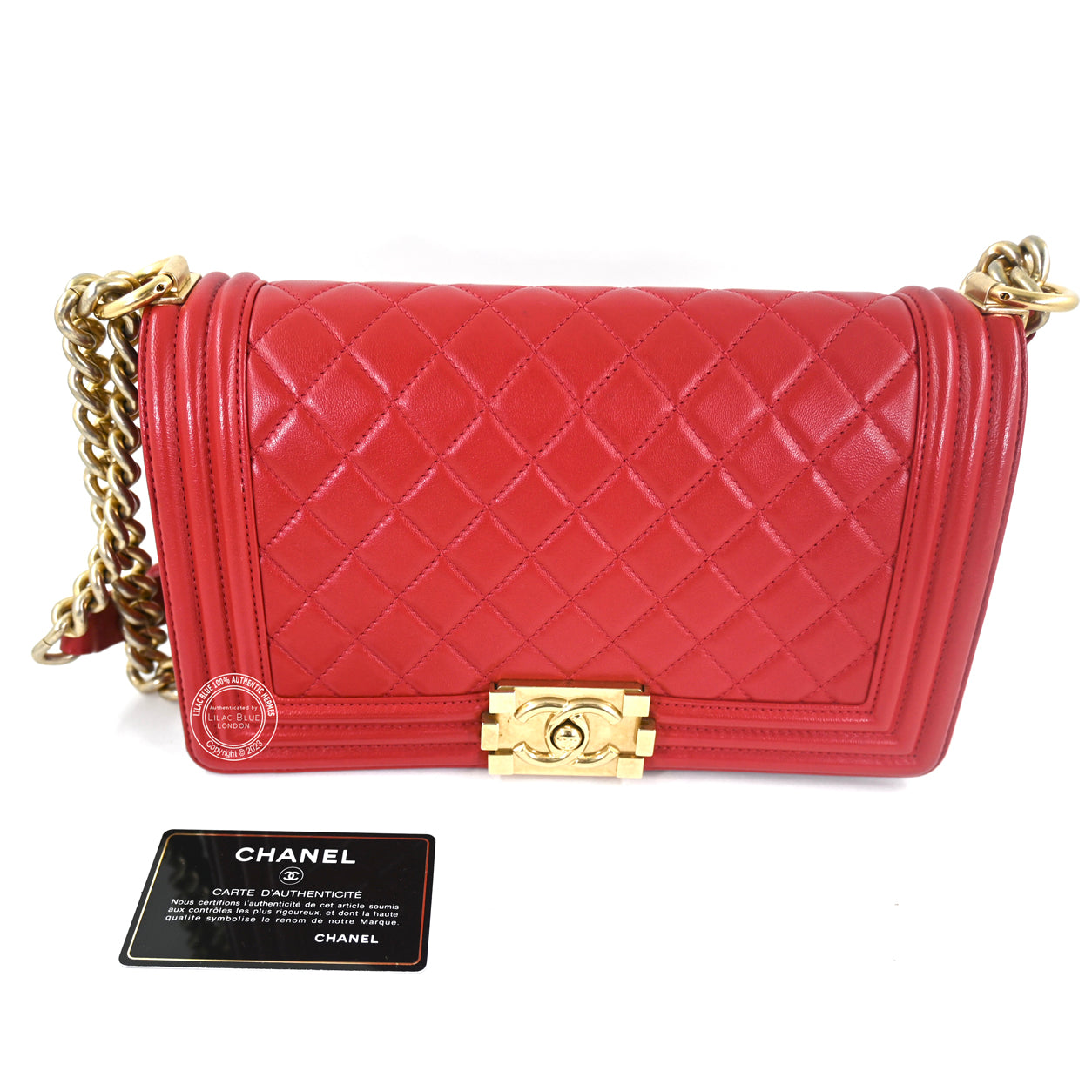 Chanel Boy Bag Red Lambskin BGHW -Preloved