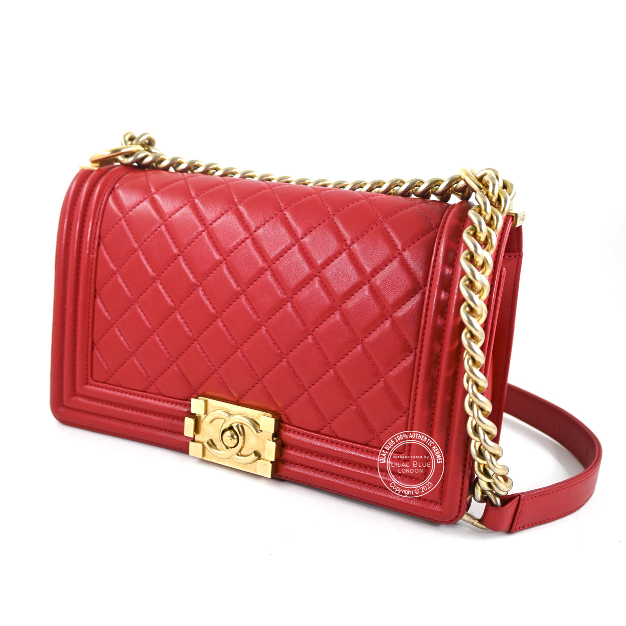 Chanel Boy Bag Red Lambskin BGHW -Preloved