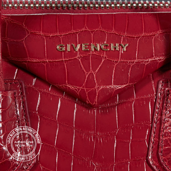 Givenchy Red Antigona Tote. Crocodile, Gold - Preloved