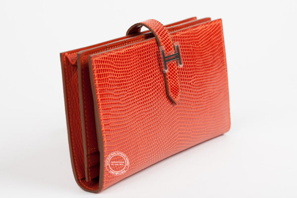 Hermès H Red Wallet. Lizard, Palladium