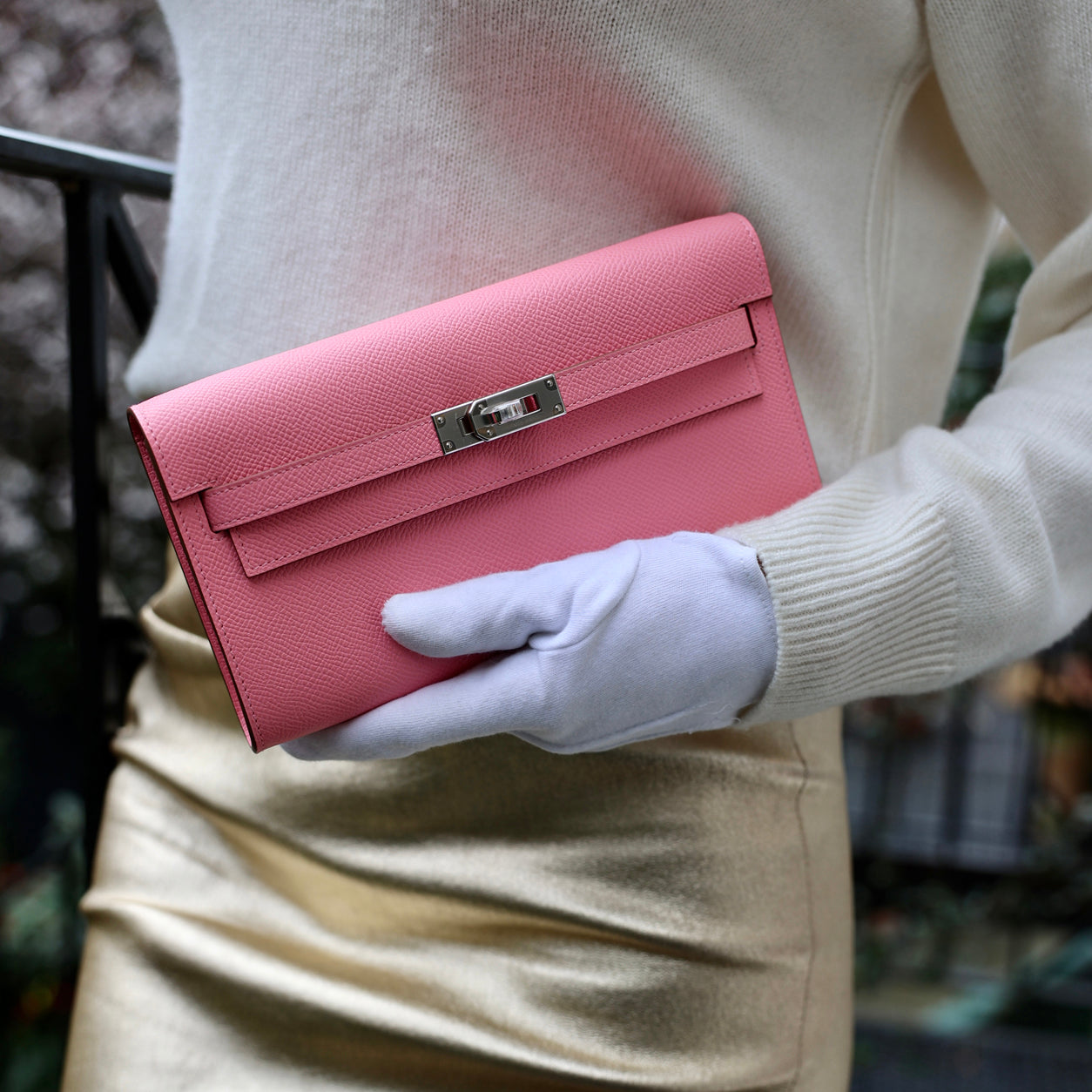 Hermès Kelly Wallet to Go Rose Confetti Epsom PHW