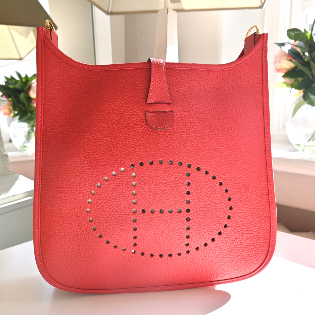 Hermes Evelyne 29cm Vermillion Clemence GHW
