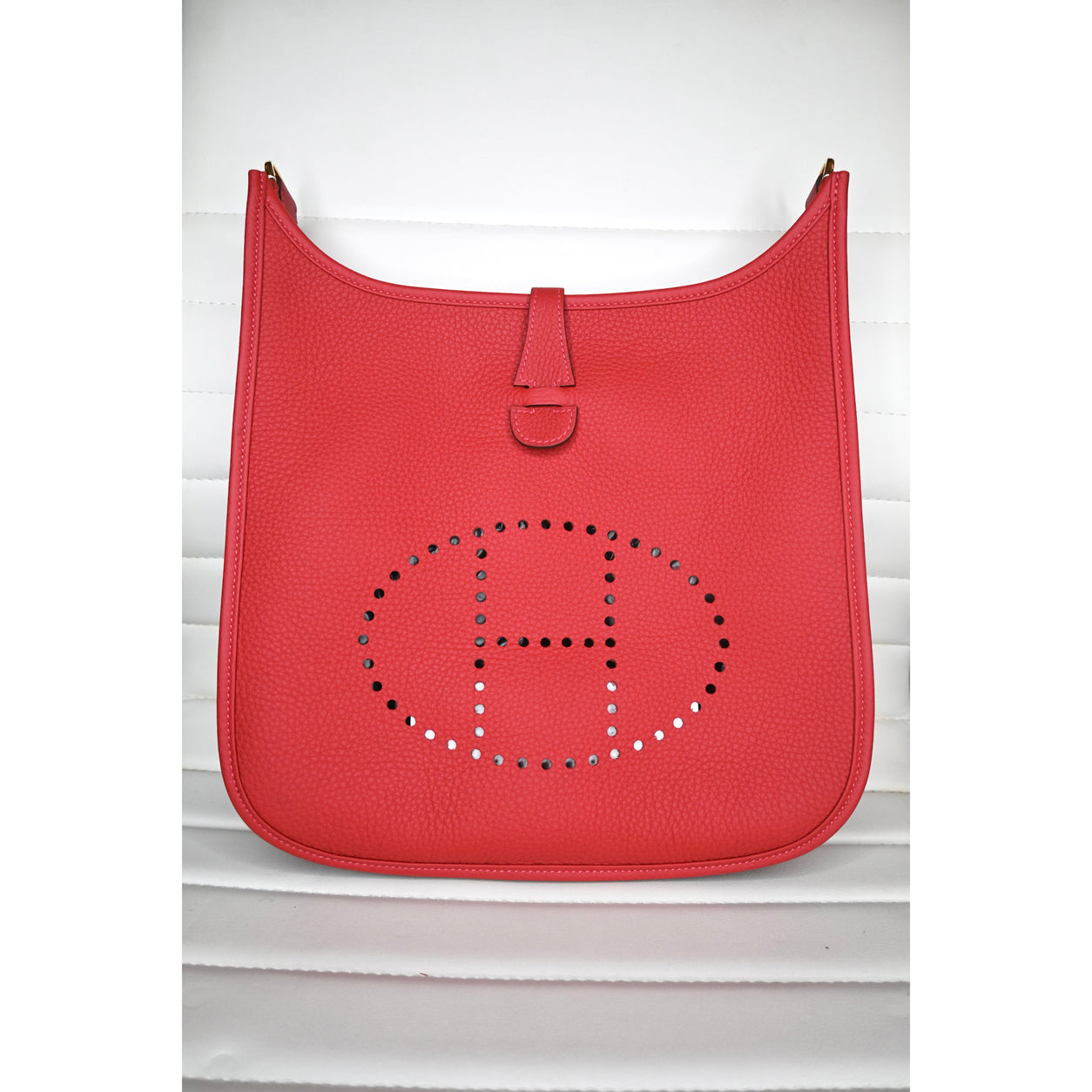 Hermes Evelyne 29cm Vermillion Clemence GHW