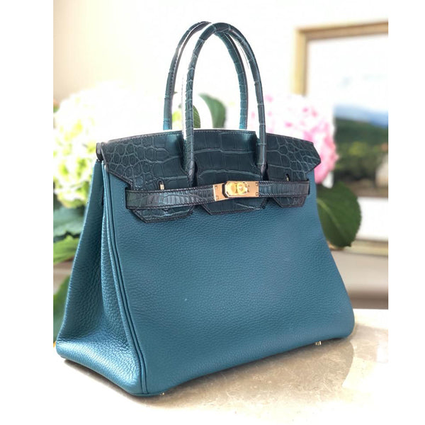 Hermès Birkin 30cm Vert Bosphore Touch Matte Alligator/Togo PBHW