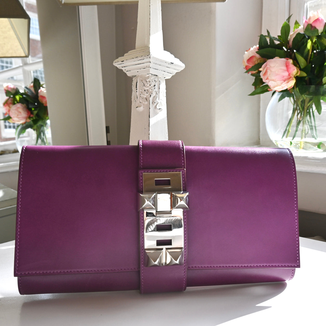 Hermès Medor Clutch Violet Tadelakt PHW - Preloved
