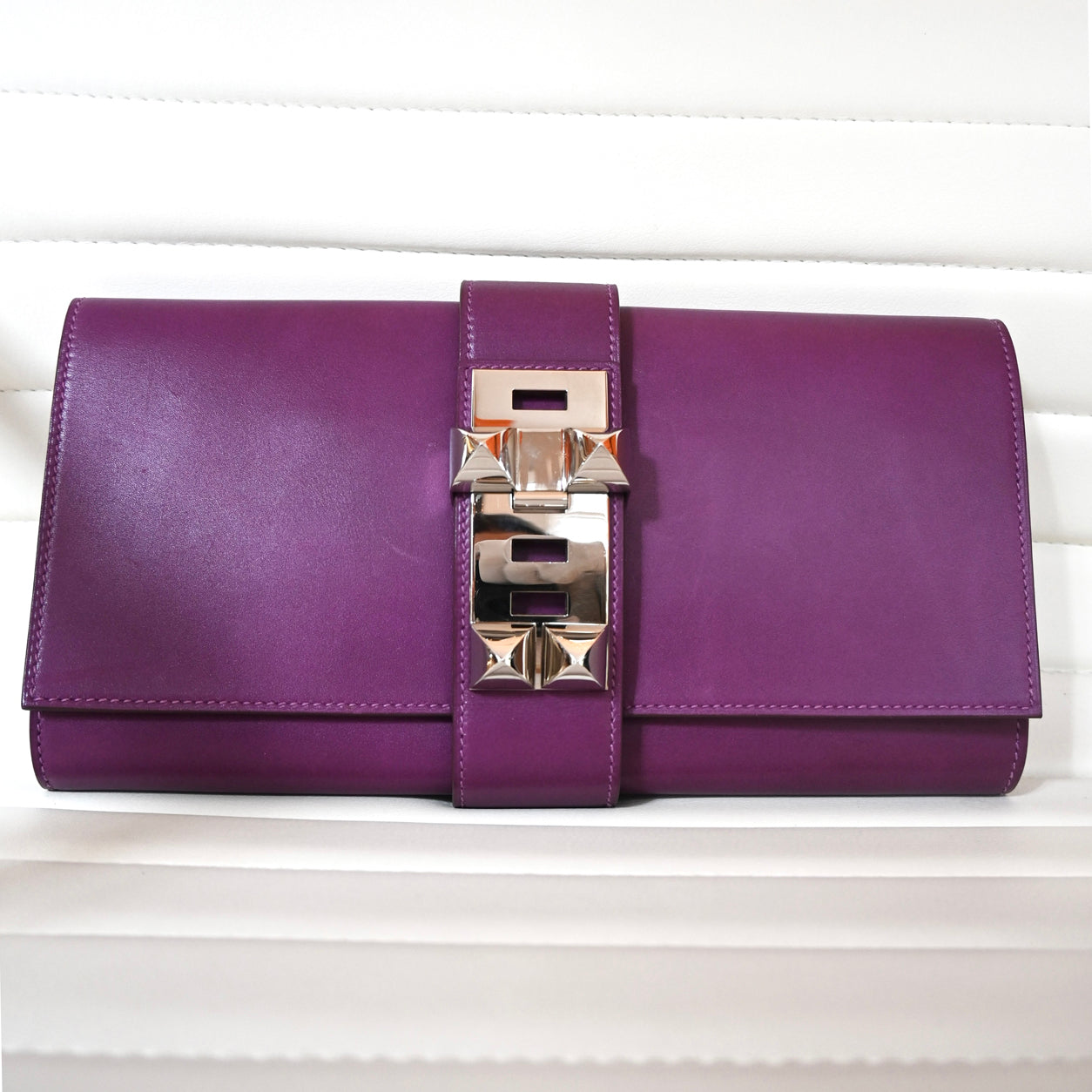 Hermès Medor Clutch Violet Tadelakt PHW - Preloved