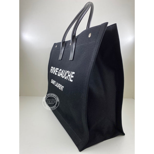 Saint Laurent Rive Gauche Black Tote Linen & Leather