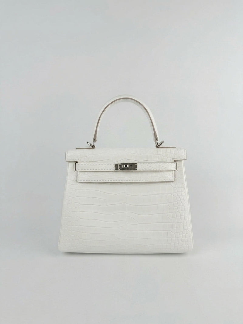 Hermès Kelly 25cm Creme Chantilly Matte Croc PHW