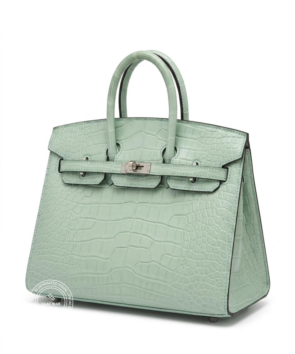 Hermès Birkin 20cm Vert D Eau Matte Croc PHW