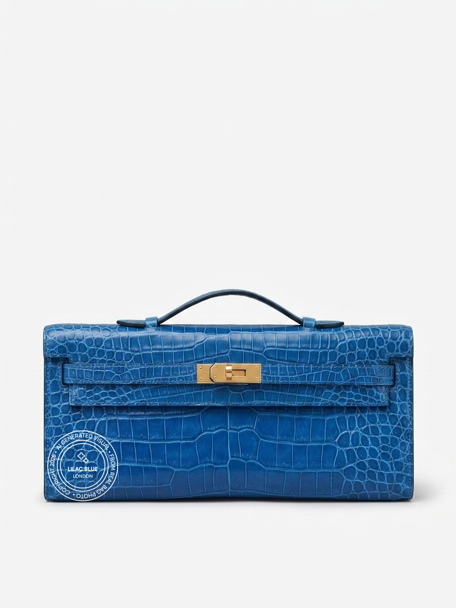Hermès Kelly 31cm Bleu Zellige Shiny Croc GHW