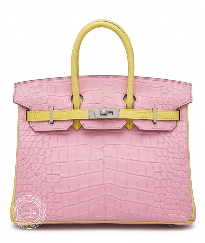 Hermès Birkin 25cm Bubblegum/Mimosa Matte Croc PHW