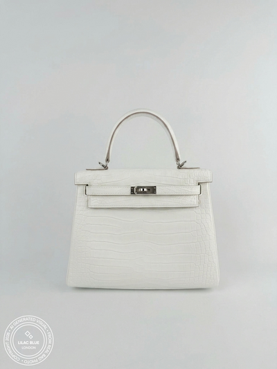 Hermès Kelly 25cm Creme Chantilly Matte Croc PHW