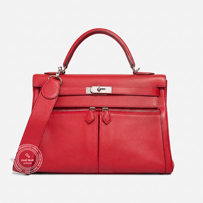 Hermès Kelly Lakis 32cm Rouge Vif Swift PHW - Preloved
