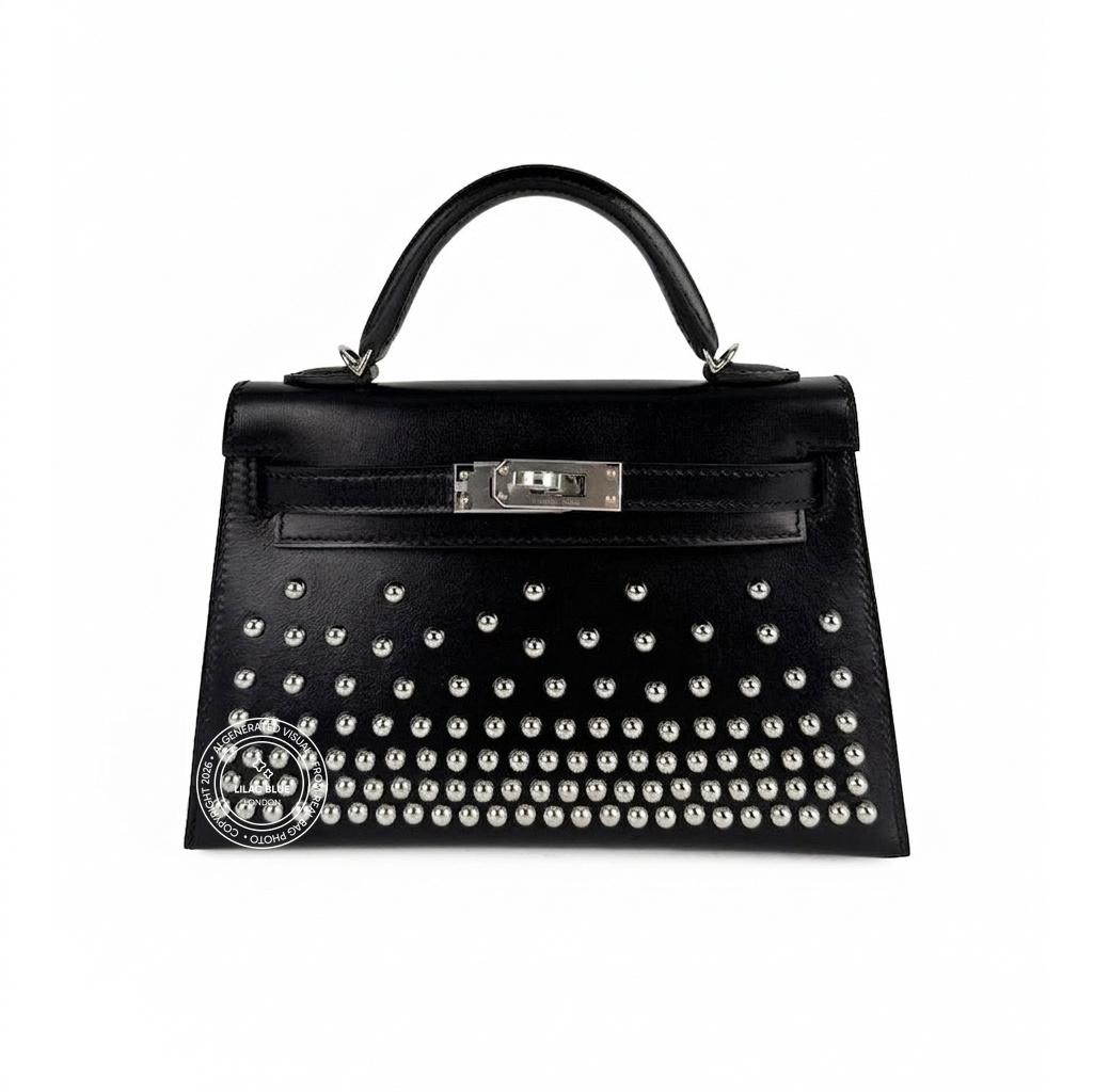 Hermès Kelly 20cm Clouté Black Box PHW