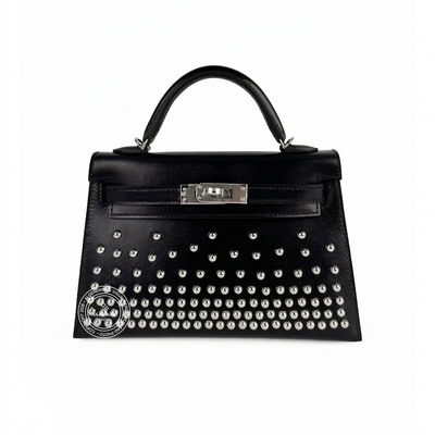 Hermès Kelly 20cm Clouté Black Box PHW