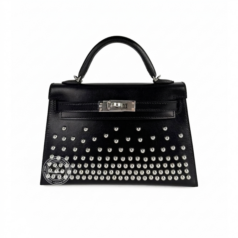 Hermès Kelly 20cm Clouté Black Box PHW