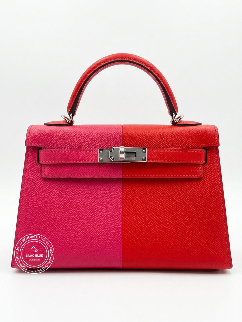 Hermès Kelly 20cm Casaque Rose Extreme/Rouge De Coeur Epsom PHW